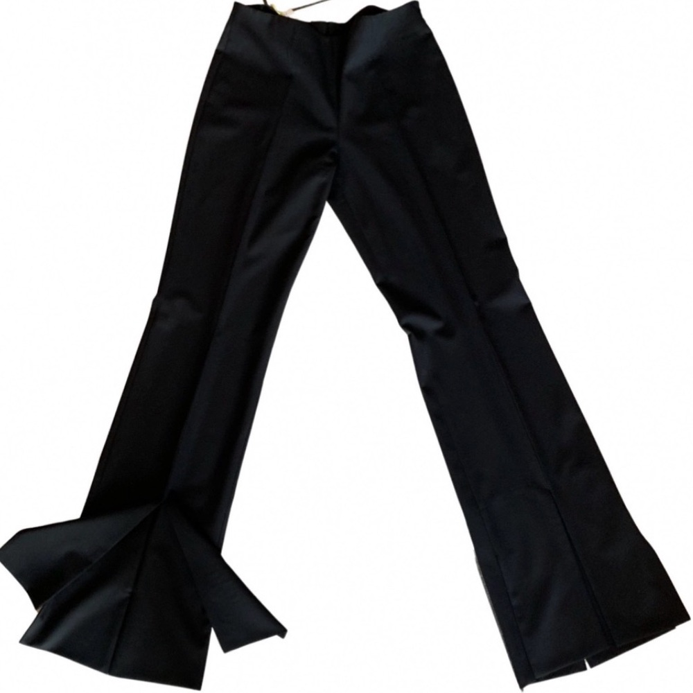 Escada black pants trousers flared wide slits hem tailored bottom size 36 Small